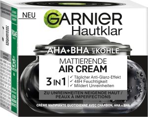 Garnier Face Cream, Mattifying Air Cream for Blemish-Prone Skin, SkinActive AHA+BHA with Charcoal 3-in-1, 50 ml