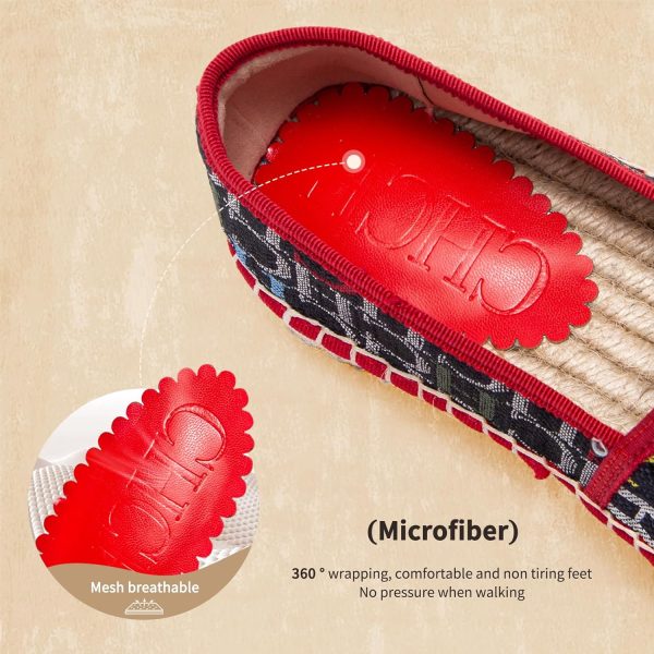 ⁦Women's Loafers with Spliced Letter Print Flat Shoes for Comfortable Walking Grass Woven Linen Sole⁩ - الصورة ⁦5⁩