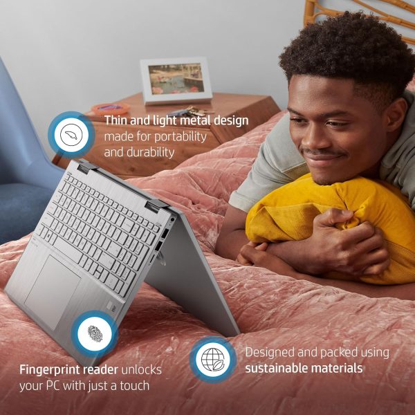 ⁦HP Pavilion x360 Convertible, Intel Core i5-1235U Processor, Intel Iris Xe Graphics, 12 GB RAM Memory, Windows 11 Home Operating System, (15-er1010nr, Natural Silver)⁩ - الصورة ⁦3⁩
