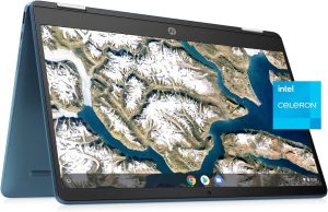 HP لابتوب كروم بوك X360 2 في 1 بشاشة لمس HD مقاس 14 انش ومعالج انتل سيليرون N4120 وذاكرة RAM 4GB وبطاقة الذاكرة اي ام ام سي 64GB ونظام تشغيل كروم - اخضر مزرق (14a-ca0790wm)