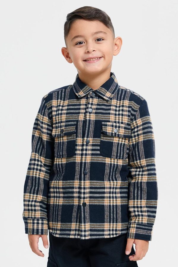 ⁦REDTAG Boys Assorted Check Sherpa Lining Long Sleeve Shirt⁩ - الصورة ⁦2⁩