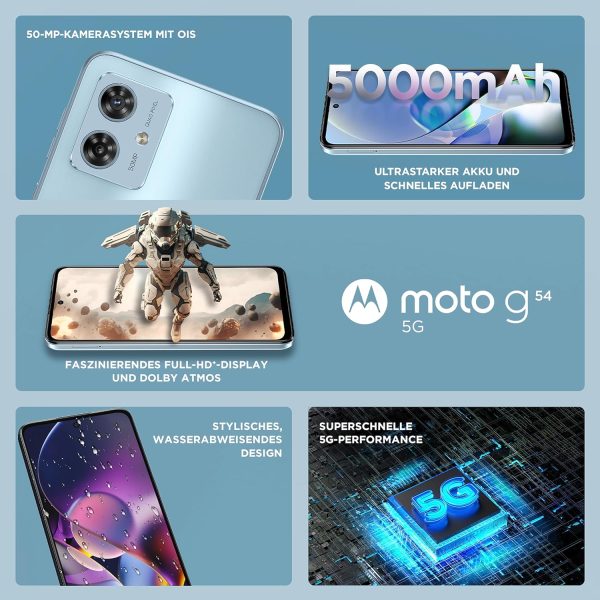 ⁦موتورولا جوال موتو G54 ثنائي شرائح الاتصال بذاكرة روم 256GB - RAM 8GB جي اس ام فقط بدون سي دي ايه هاتف ذكي 5G مفتوح من المصنع ازرق جليدي - اصدار عالمي⁩ - الصورة ⁦3⁩