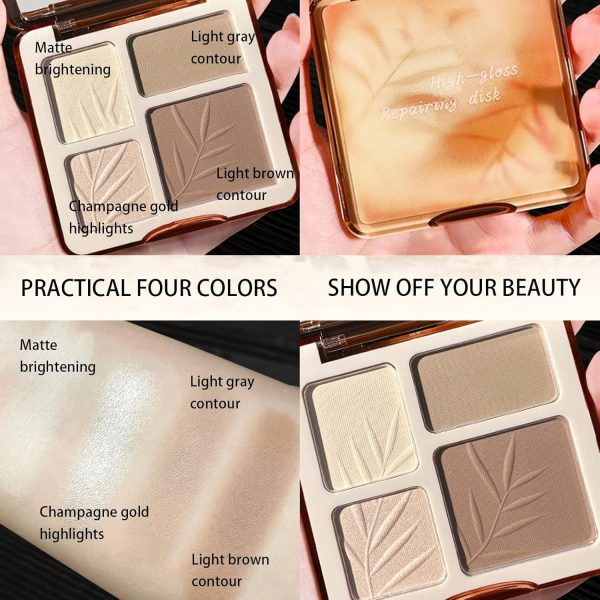 ⁦Excefore 4 Colours Contour Palette with Brush, Pressed Fine Powder Contouring Palette, Blendable, Buildable Makeup, Long Lasting Lightweight Makeup Kit (Light Shadow)⁩ - الصورة ⁦4⁩