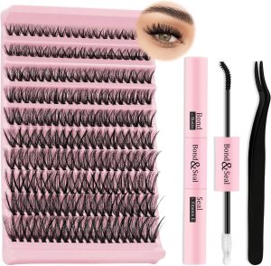 Higu clace Cluster-Lashes Kit 200pcs 8-18mm Lash Clusters D Curl, Eyelashes Individual Kit with Bond and Seal and Tweezers for DIY Eyelash-Extensions Kit at Home（40d Mix8-18mm）