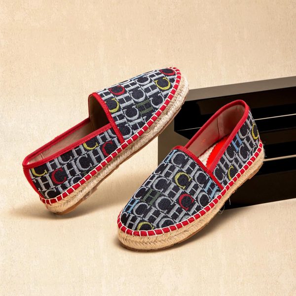 ⁦Women's Loafers with Spliced Letter Print Flat Shoes for Comfortable Walking Grass Woven Linen Sole⁩ - الصورة ⁦2⁩