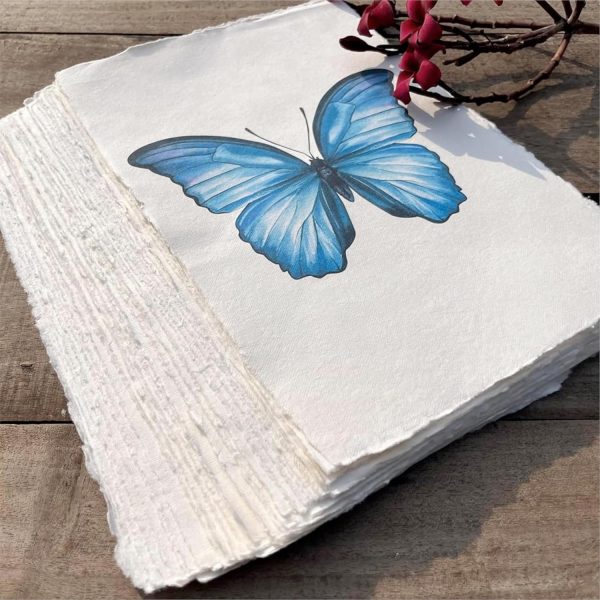 ⁦Handmade A4 Cream Mixed Media Paper with Deckle Edge - 21x30 cm - 150 GSM - Colored Cold Press Textured Paper Made with Recycled Cotton for Invitations, Crafts, Writers, Watercolor-50 Sheets⁩ - الصورة ⁦6⁩