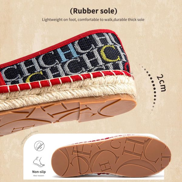 ⁦Women's Loafers with Spliced Letter Print Flat Shoes for Comfortable Walking Grass Woven Linen Sole⁩ - الصورة ⁦4⁩