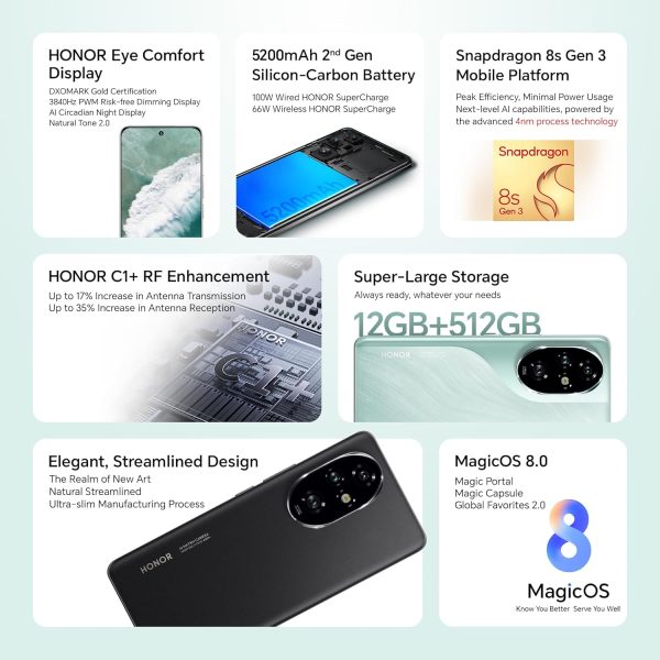 ⁦اونر 200 برو 5G ازرق سيان 12GB + 512GB شاشة AMOLED رباعية منحنية 6.75 انش كاميرا OIS مزدوجة 50MP 12MP سيلفي سناب دراغون 8s جيل 3 نظام تشغيل ماجيك او اس 8.0 يعمل بشريحتين⁩ - الصورة ⁦3⁩