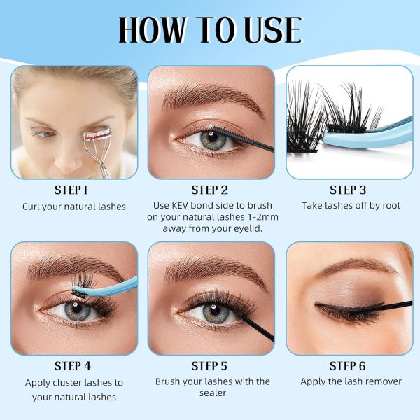 ⁦KevKev DIY Lash Extension Kit Lash Clusters Kit 84 Pcs Cluster Lashes with Lash Bond and Seal 5 ml Lash Glue Remover Overnighter Seal and Lash Applicator for DIY Eyelash Extension(Cloudy⁩ - الصورة ⁦6⁩