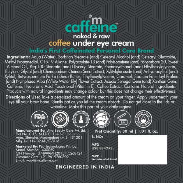 ⁦mCaffeine Coffee Under Eye Cream for Dark Circles for Women & Men with Free Eye Roller | 94% Reduction in Dark Circles, Reduces Puffiness and Fine Lines | With Vitamin E and Hyaluronic Acid (30ml)⁩ - الصورة ⁦9⁩