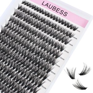 LAUBESS Cluster Lashes 240pcs 40D DIY Eyelash Extension D Curl Long Individual Lashes Mixed Tray Faux Mink Lash Clusters Extensions 0.07 0.10 Black (40D-0.07D-9-16mm)