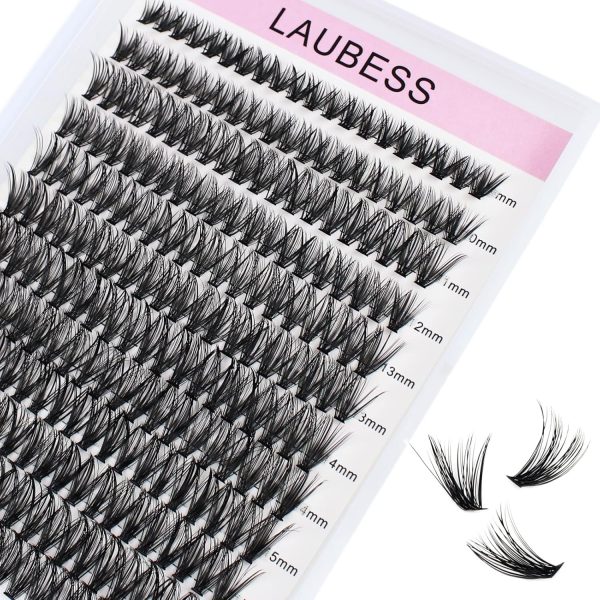 LAUBESS Cluster Lashes 240pcs 40D DIY Eyelash Extension D Curl Long Individual Lashes Mixed Tray Faux Mink Lash Clusters Extensions 0.07 0.10 Black (40D-0.07D-9-16mm)