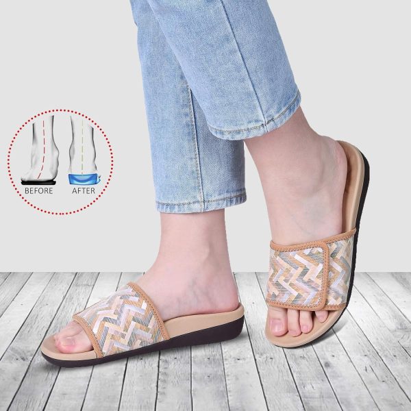 ⁦MEGNYA Orthopedic Slides Sandals for Women, Comfortable Plantar Fasciitis Sandals for Flat Feet, High Arch Support Walking Sandals with Adjustable Straps⁩ - الصورة ⁦4⁩