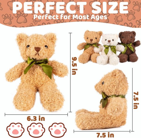⁦TERRIFI 3 Packs Teddy Bear Stuffed Animals 3 Colors Plush Toys with 6 Pieces Bow Ties 9 Inch Height Cute Soft Teddy Bears Gift for Baby Shower Wedding Birthday Party Favors (Dark Brown, Golden, White)⁩ - الصورة ⁦5⁩