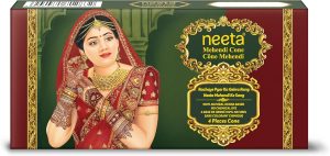 Neeta Mehendi Cones for Hand, Bridal Mehndi Cones, Natural Mehendi Cone for Wedding, Hand Designing, Reddish Brown Color Niddle Cones for Women 4 Pc in 1 Box (Pack of 4)