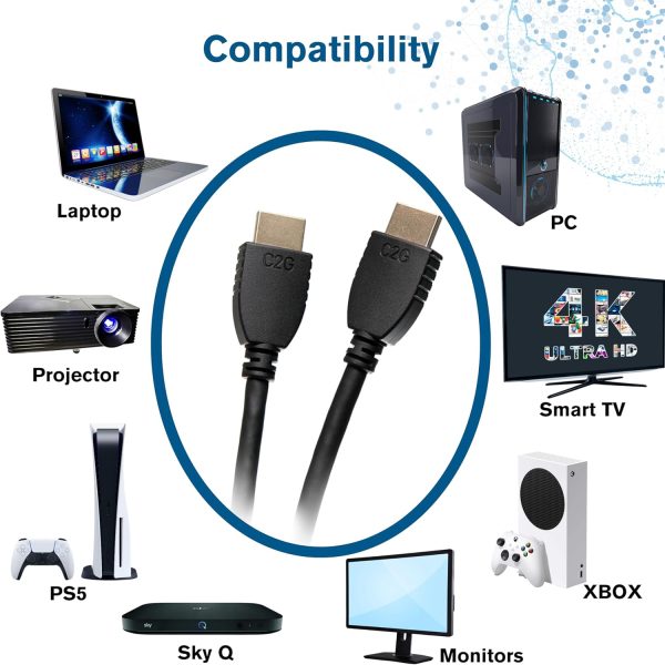 ⁦C2G كيبل HDMI عالي السرعة مع ايثرنت - 4K 60Hz HDMI 2.0 مطلي بالذهب، اسود، 6 قدم (1.8 متر) 56783⁩ - الصورة ⁦3⁩