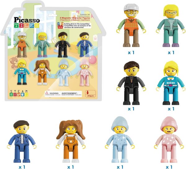 ⁦Picasso Toys Magnetic Action Figures 8 Piece Family Character for Construction Building Block Tiles Toddler Toy Set Magnet Expansion Variety Pack Educational STEM Learning Kit Pretend Playset PTA11⁩ - الصورة ⁦3⁩