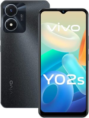 هاتف ثنائي شرائح الاتصال من فيفو موديل Y02s 4G (لون بلاك فلوريت، ذاكرة RAM 3GB، 32GB) كاميرا خلفية 8MP | بطارية 5000 ميلي امبير في الساعة | متعدد تربو 5.5 | خاصية الاستيقاظ | ضوء شاشة اورا، أسود