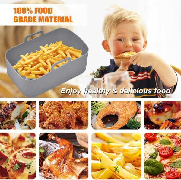 ⁦MAKINGTEC 2-Pack Silicone Air Fryer Pots for Ninja Foodi Dual DZ201/DZ401, 8 QT - Food Grade, Reusable, Non-Stick Air Fryer Liner Basket Accessories, Dishwasher Safe (Grey)⁩ - الصورة ⁦2⁩