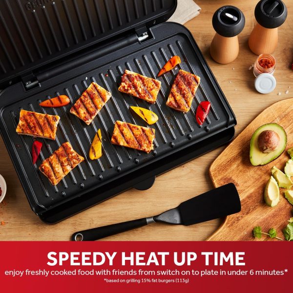 ⁦George Foreman Large Electric Fit Grill [Non stick, Healthy, Griddle, Toastie, Hot plate, Panini, BBQ, Energy saving, Vertical storage, Easy clean, Drip tray, Ready to cook light] Black, 2400W 25820⁩ - الصورة ⁦4⁩