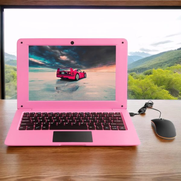 ⁦Laptop Computer Mini 10 Inch Quad Core Powered by Android 12 Netbook 64GB Small Computer with WiFi Webcam Bluetooth,Charger Mouse Included,Suitable for Children and Students, 4 Color Options (Pink)⁩ - الصورة ⁦2⁩