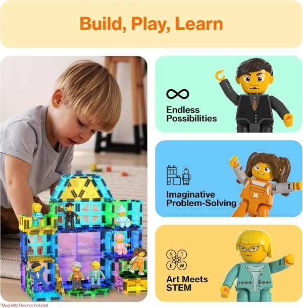 ⁦Picasso Toys Magnetic Action Figures 8 Piece Family Character for Construction Building Block Tiles Toddler Toy Set Magnet Expansion Variety Pack Educational STEM Learning Kit Pretend Playset PTA11⁩ - الصورة ⁦4⁩