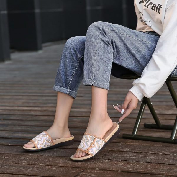 ⁦MEGNYA Orthopedic Slides Sandals for Women, Comfortable Plantar Fasciitis Sandals for Flat Feet, High Arch Support Walking Sandals with Adjustable Straps⁩ - الصورة ⁦2⁩