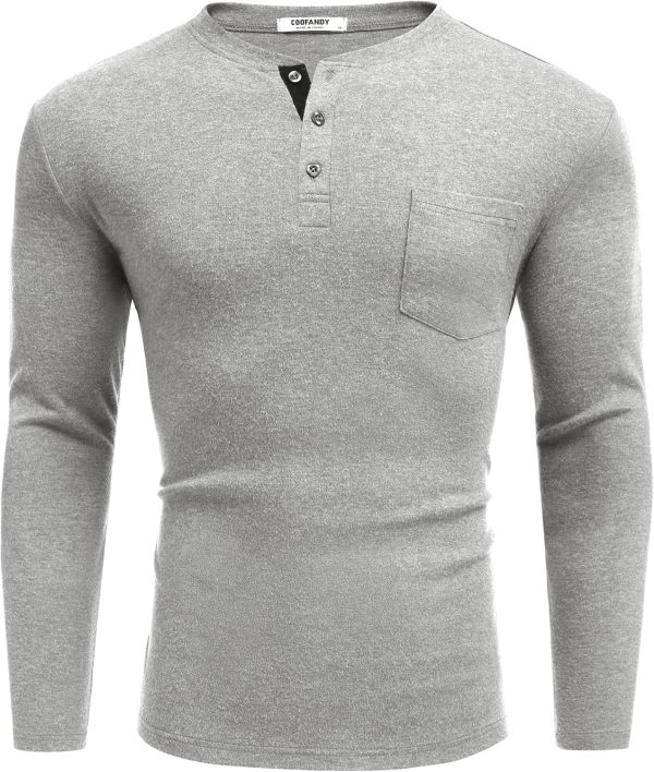 ⁦COOFANDY Men Long Sleeve Henley T-Shirs Casual Basic Lightweight Fashion Shirts Soild Tees with Pockets⁩ - الصورة ⁦6⁩