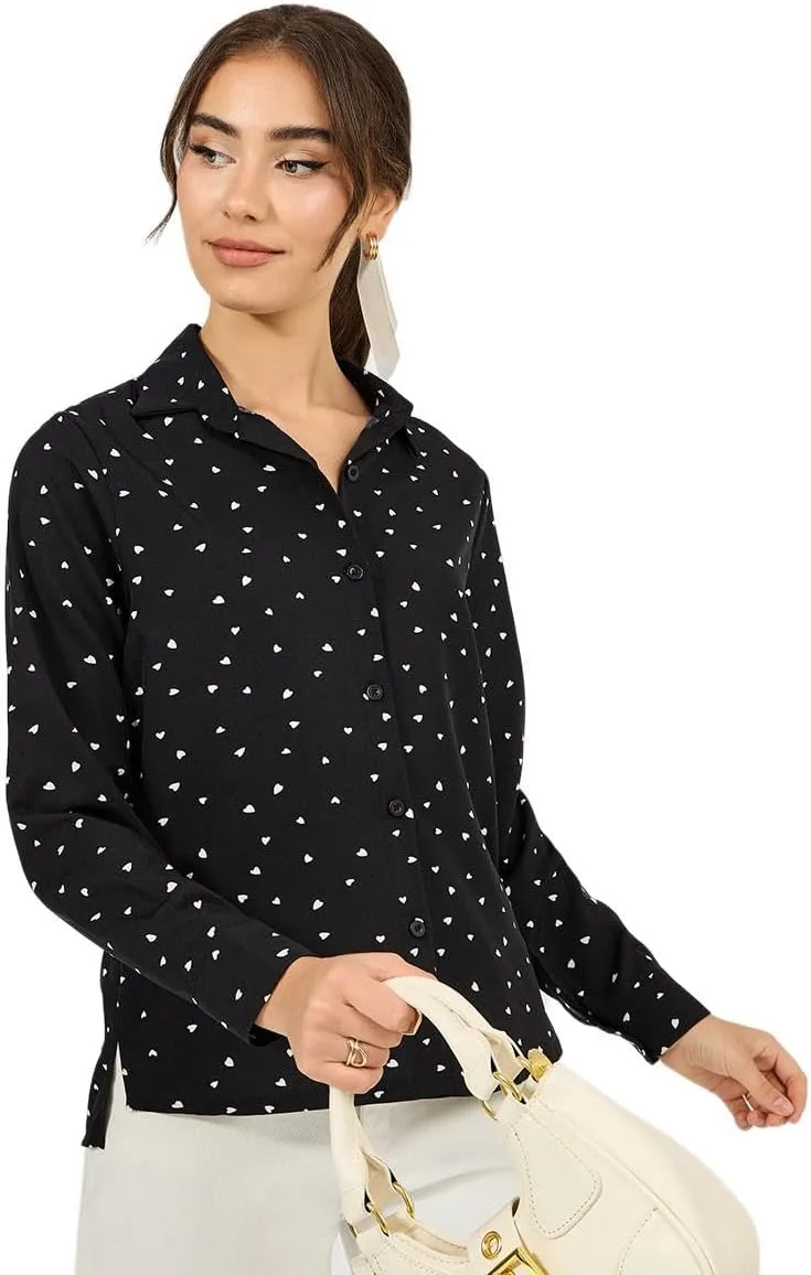 Styli Women 7008734101 Woven Heart Print High Low Hem Shirt jpg