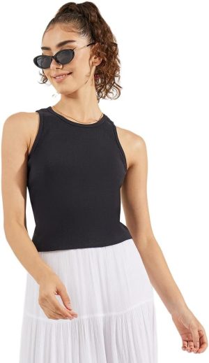 Styli Women Fitted Rib Faded Wash Round Neck Tank