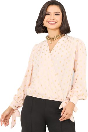Styli Women Foil Print Tie Sleeves Wrap Top