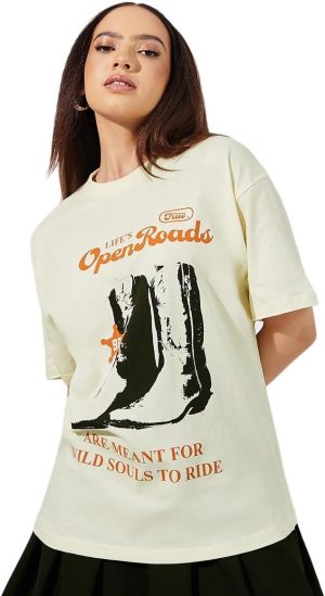 Styli Women Graphic Print Round Neck Oversized T-Shirt