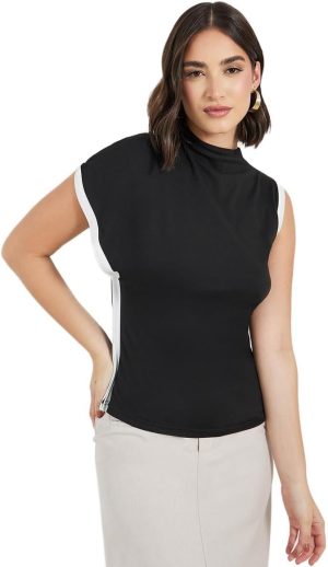 Styli Women High Neck Contrast Trim Top