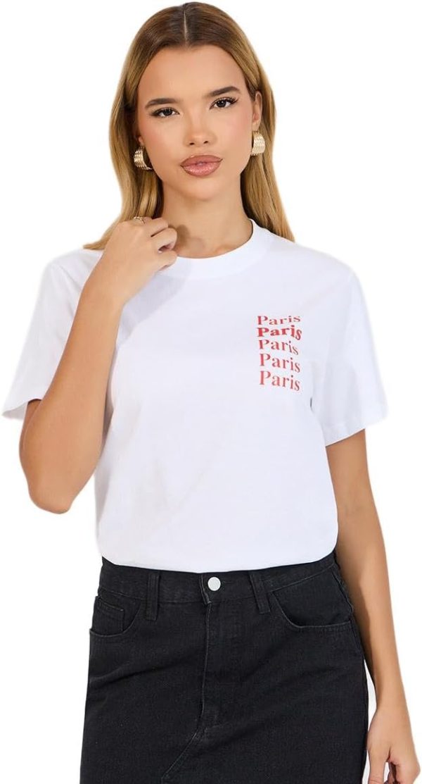 Styli Women Regular Fit Paris Slogan Print T-Shirt