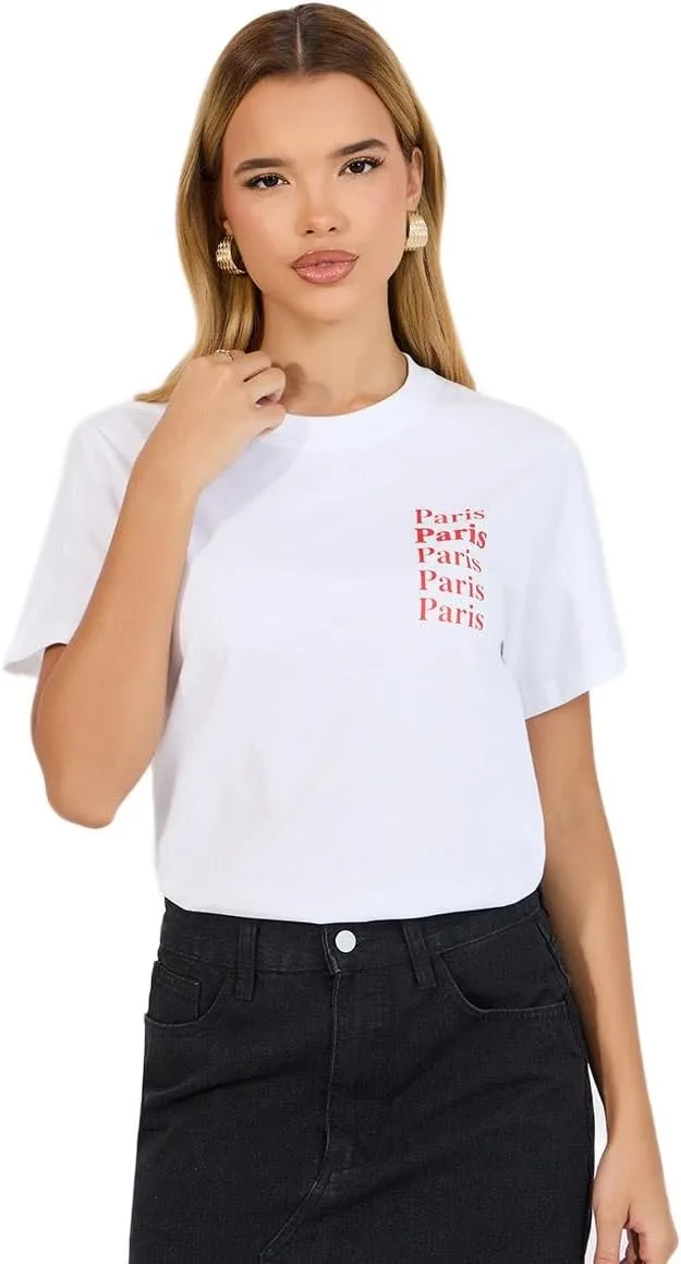 Styli Women Regular Fit Paris Slogan Print T Shirt jpg
