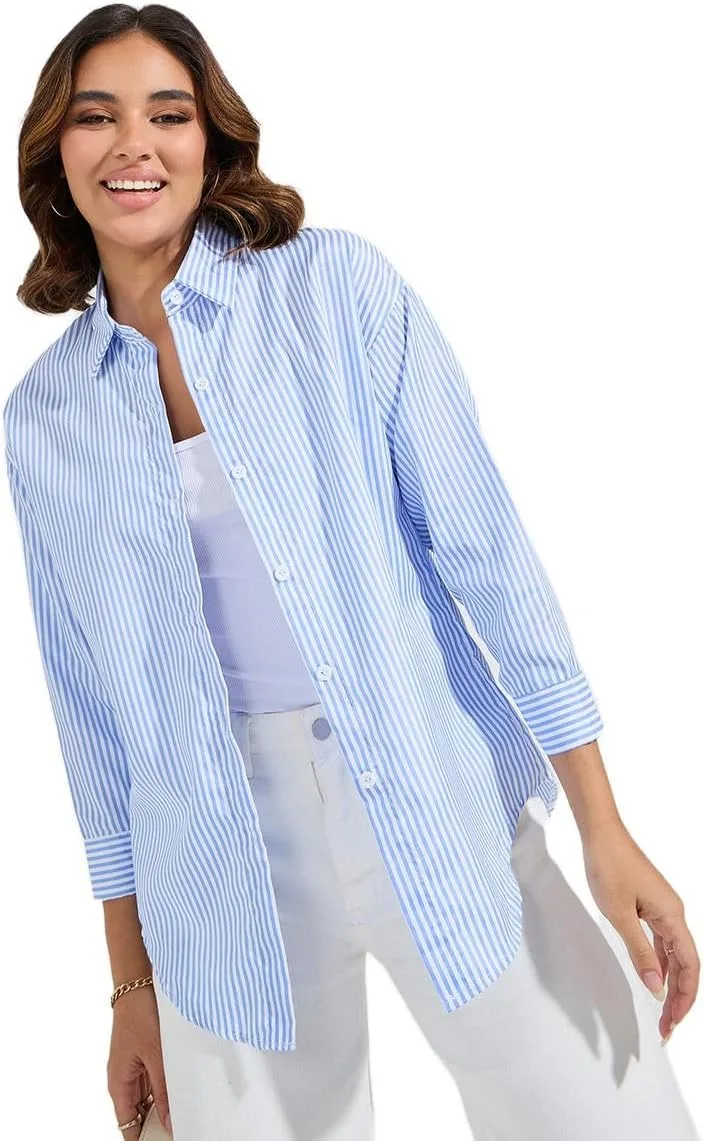 Styli Womene Oversized Basic Shirt With Button Placket jpg