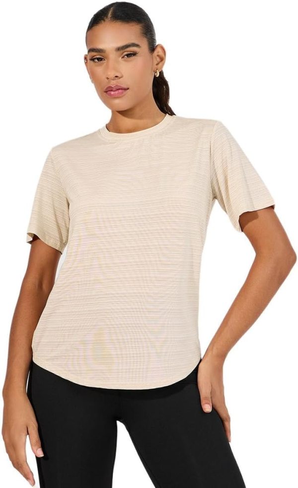 Styli Womene Striped Pattern Back Pleat Detail Top