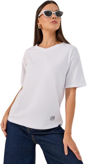 Styli Women's Short Sleeve V Neck Plain Regular T-Shirt
