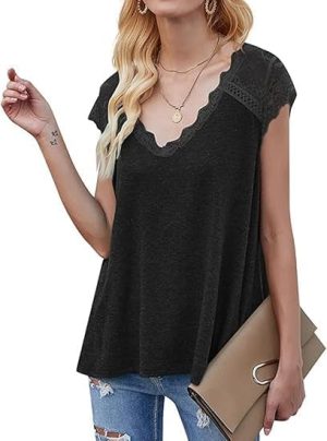 بلوزة عصرية للنساء باكمام قصيرة، قمصان صيفية بقبة مربعة، بلوزة كاجوال، بلوزة تونيك فضفاضة