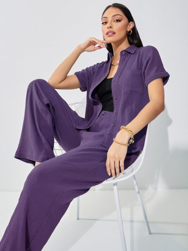 ⁦Styli Women Cotton Gauze Textured Extended Shoulder Shirt⁩ - الصورة ⁦6⁩