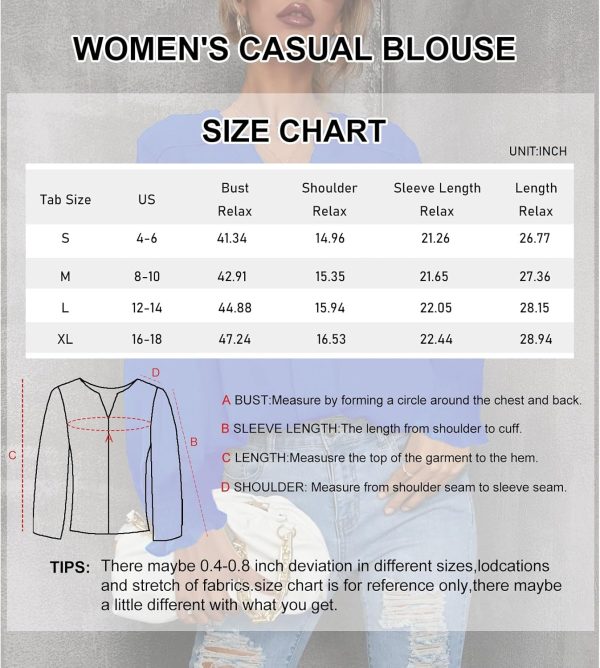 ⁦SYKT Womens Dressy Casual Tops V Neck Puff Ruffle Sleeve Blouses Trendy Long Sleeve Plain Blouses Shirts Tops⁩ - الصورة ⁦6⁩