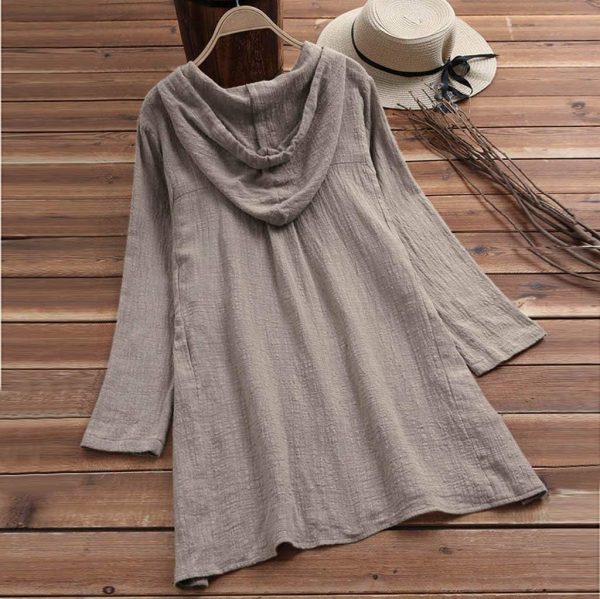 ⁦Blouse for Women Fankle Solid Cotton Linen Tops Tee Shirt Hooded Long Sleeve Casual Long Tunicï¼ˆPink,L)⁩ - الصورة ⁦3⁩