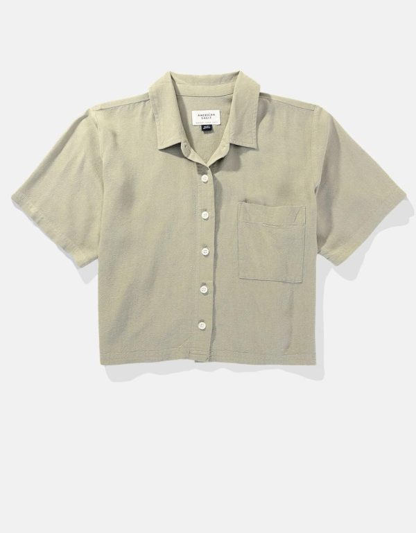 ⁦American Eagle Women Short-Sleeve Button-Up Shirt⁩ - الصورة ⁦4⁩