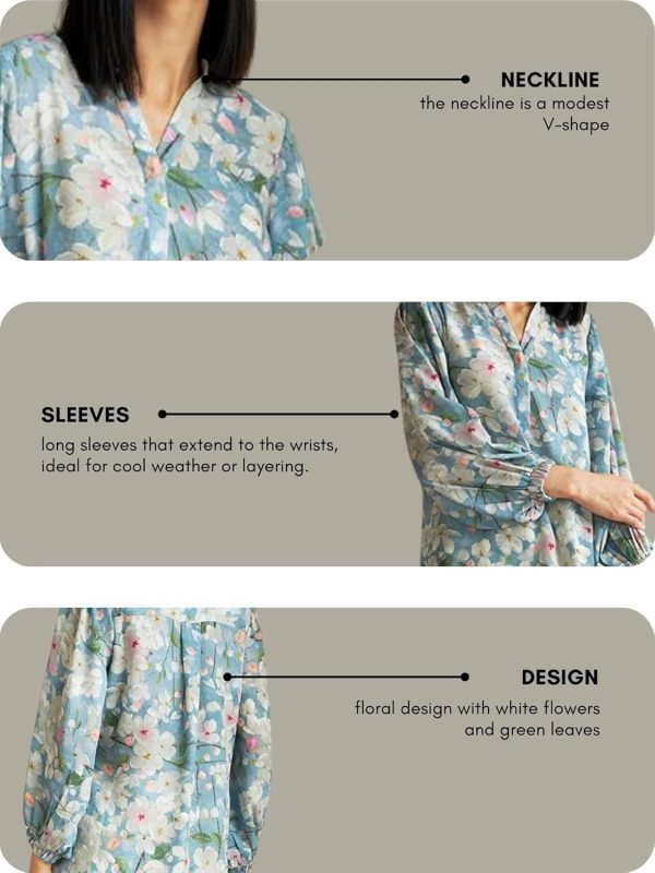 ⁦Leriya Fashion Women's Rayon Floral Printed Shawl Collared Neck Fancy Shirt Style Western Top for Girls Long Cuff Sleeves Shirt for Office Party Travel Outing Holidays Wear Tunic⁩ - الصورة ⁦4⁩