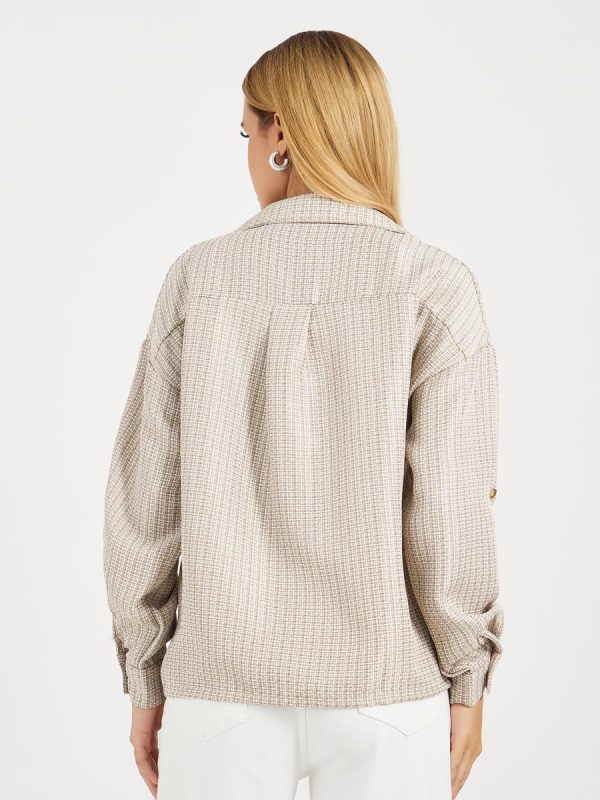 ⁦Styli Women Relaxed Fit Tweed Shirt With Roll-Up Sleeves⁩ - الصورة ⁦5⁩