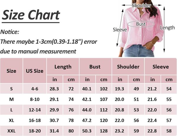 ⁦SEAUR Striped Linen Blouse Women Elegant Long Sleeve Casual V Neck Shirt Fashion Stylish Button Down Office Top Basic Summer Longline Tunics⁩ - الصورة ⁦3⁩