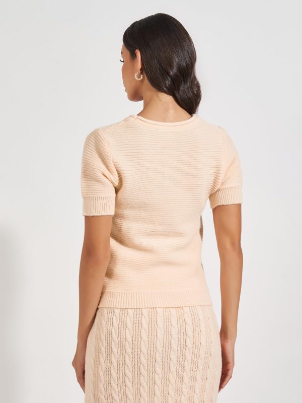 ⁦Styli Womene Textured Knit Top With Short Sleeves⁩ - الصورة ⁦5⁩