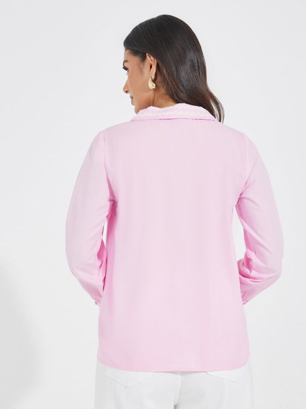 ⁦Styli Womene Contrast Trim Detail Shirt With Half Placket⁩ - الصورة ⁦6⁩