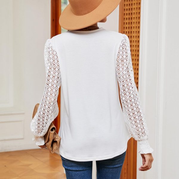 ⁦LEKOPUR Ladies Lace Long Sleeve Blouses Elegant V Neck Women's Blouses & Shirts Loose Casual Going Out Tunic Tops for Women⁩ - الصورة ⁦4⁩
