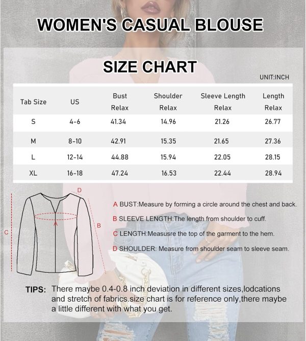 ⁦SYKT Womens Dressy Casual Tops V Neck Puff Ruffle Sleeve Blouses Trendy Long Sleeve Plain Blouses Shirts Tops⁩ - الصورة ⁦6⁩